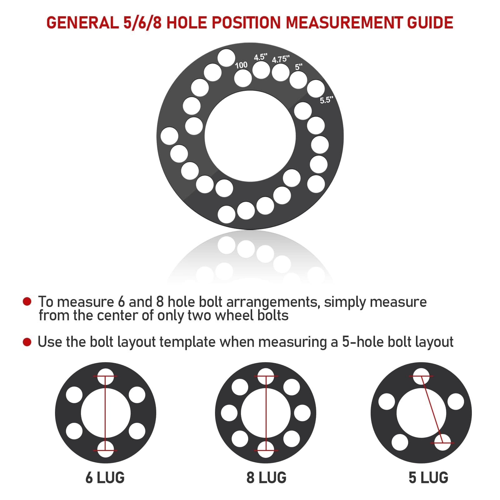 Wheel Bolt Pattern Measuring Tool, Universal 5 Lug Template Gauge for 5, 6, 8... 4