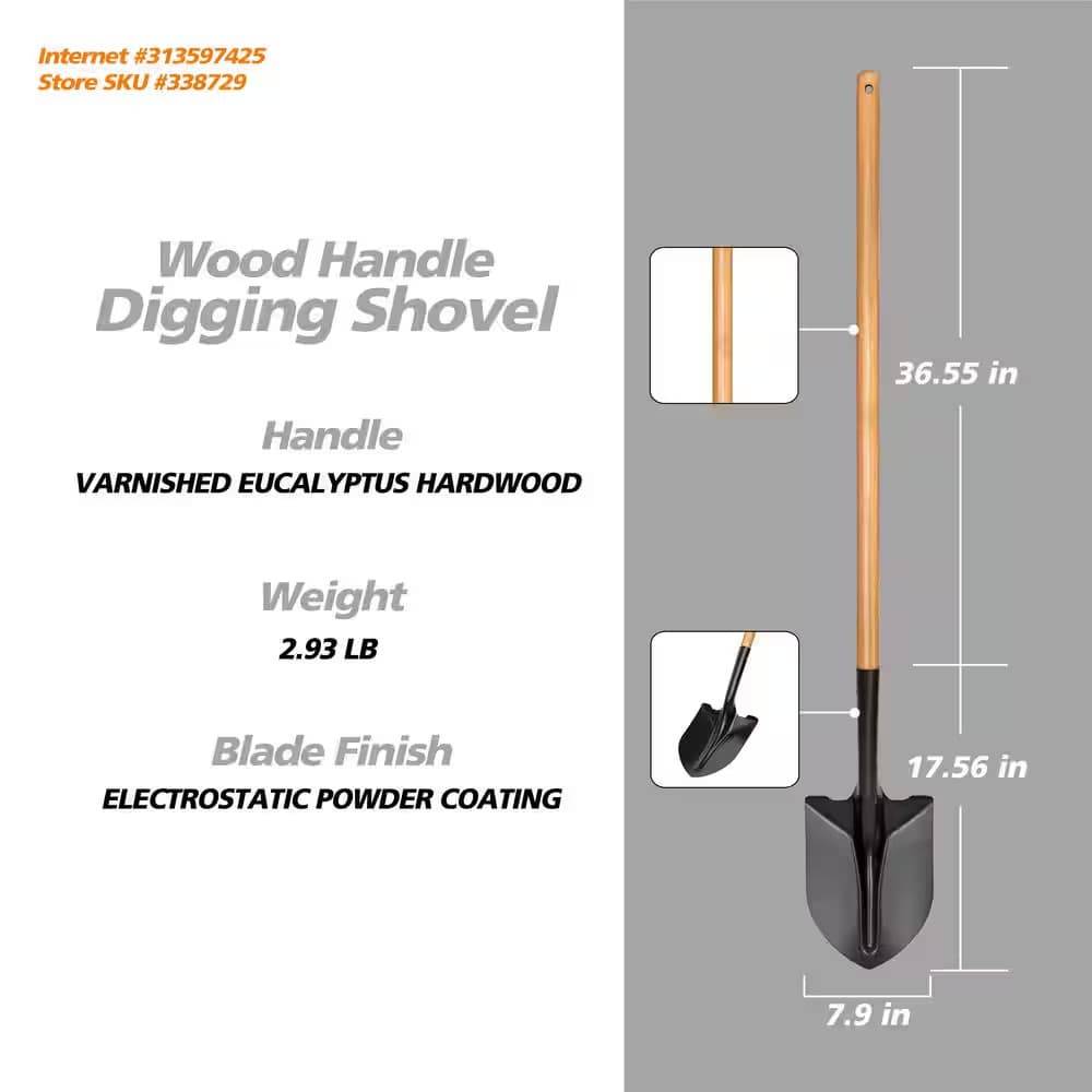 43.3 In. L Wood Handle Digging Carbon Steel Shovel 2
