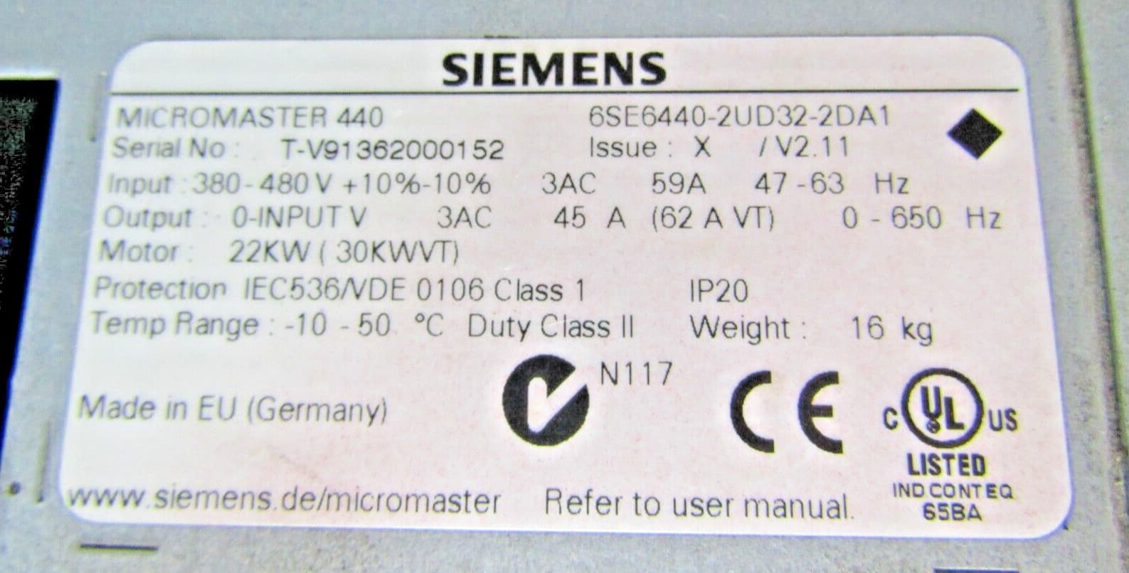 🔥SIEMENS MICROMASTER 440 22KW DRIVE WITH KEYPAD 6SE6440-2UD32-2DA1 3