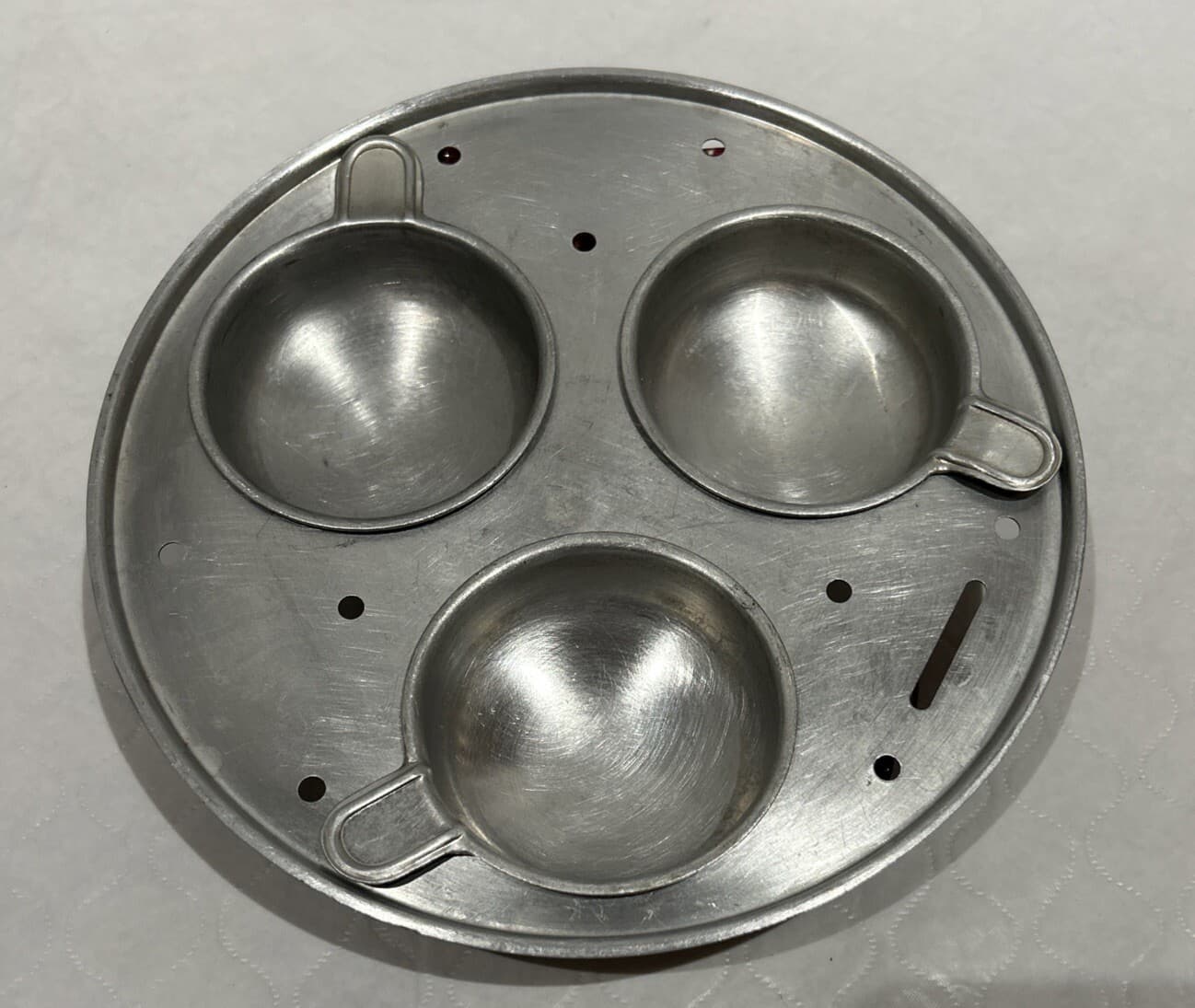 Vintage Aluminum  3 Egg Poacher Insert, 7.25” Diameter