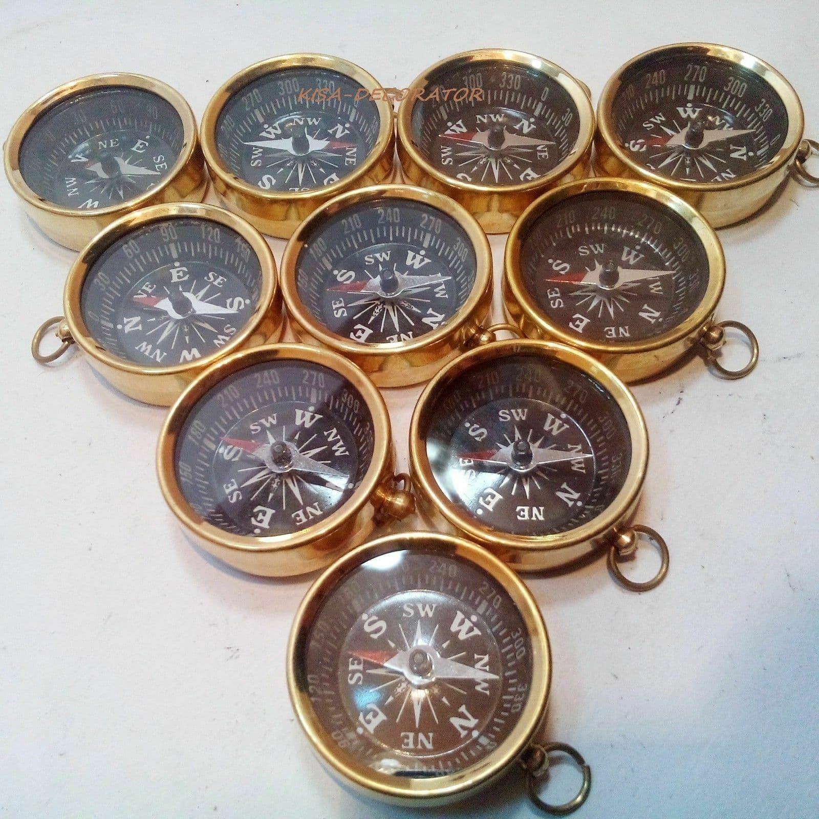 SET OF 10 PIECES MARITIME NAUTICAL VINTAGE STYLE BRASS POCKET COMPASS KEY CHAINS 2