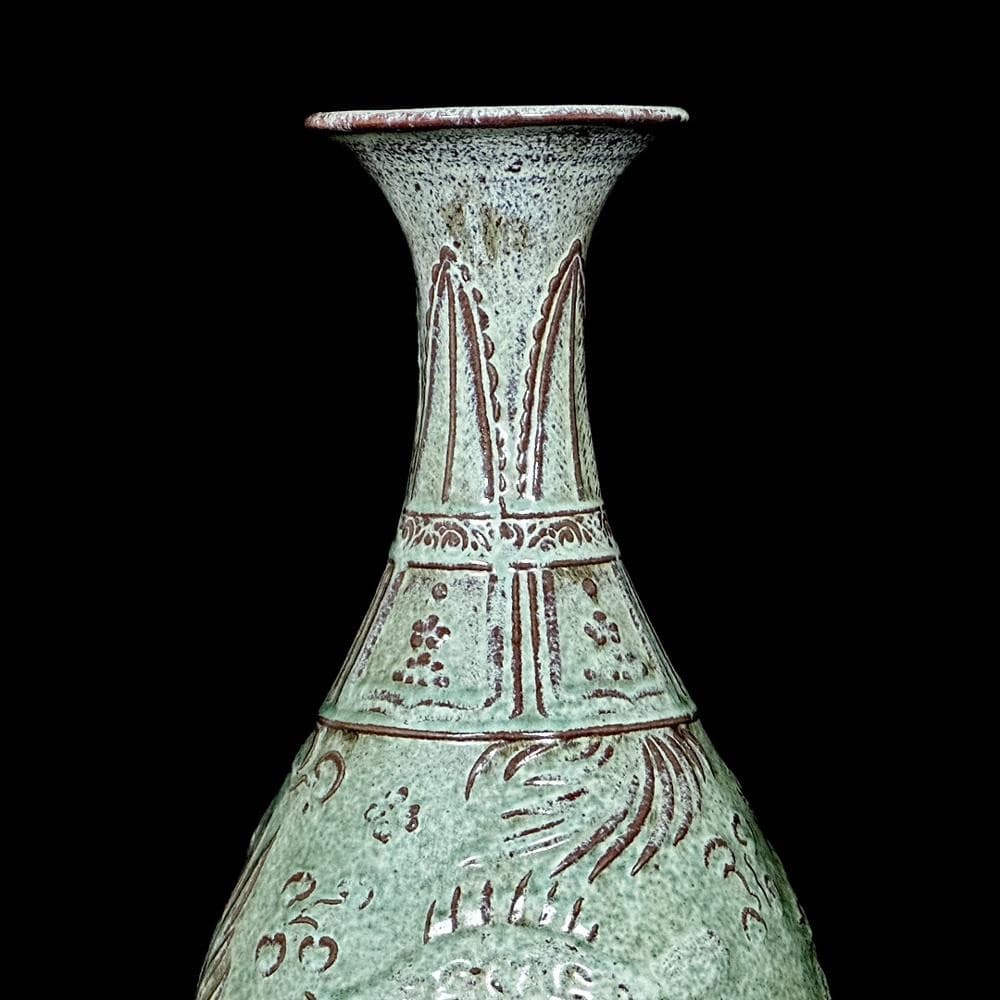 39CM Old Chinese Yaobian Glaze Vase W/fish U1486 2