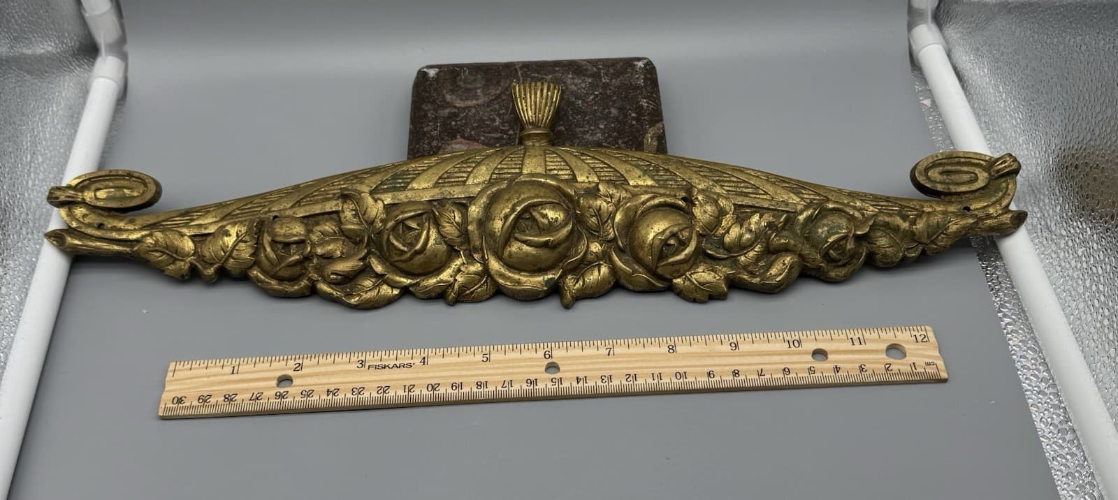 Large Antique Bronze Furniture Attachment with flowers