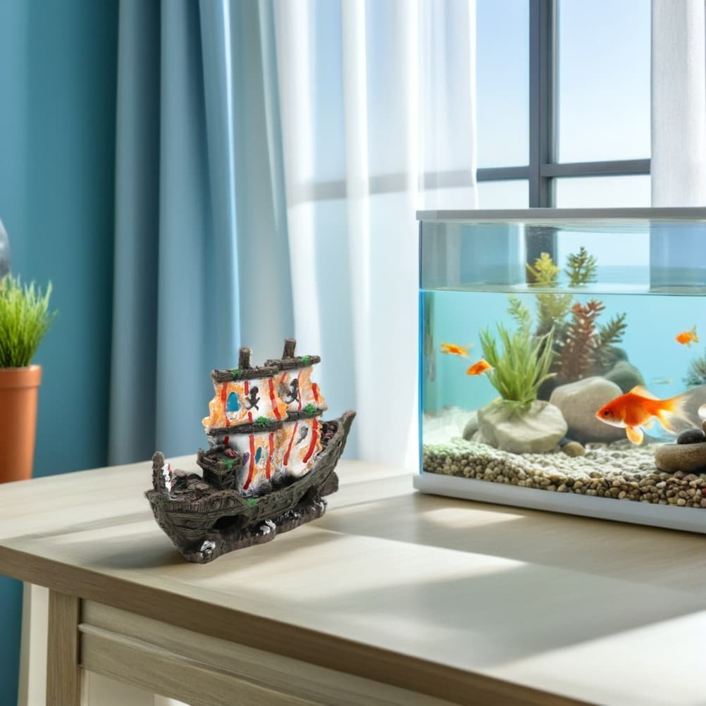  Fish Tank Shipwreck Aquarium Sunken Boat Shrimp Hideout Cave Underwater Shelter 4
