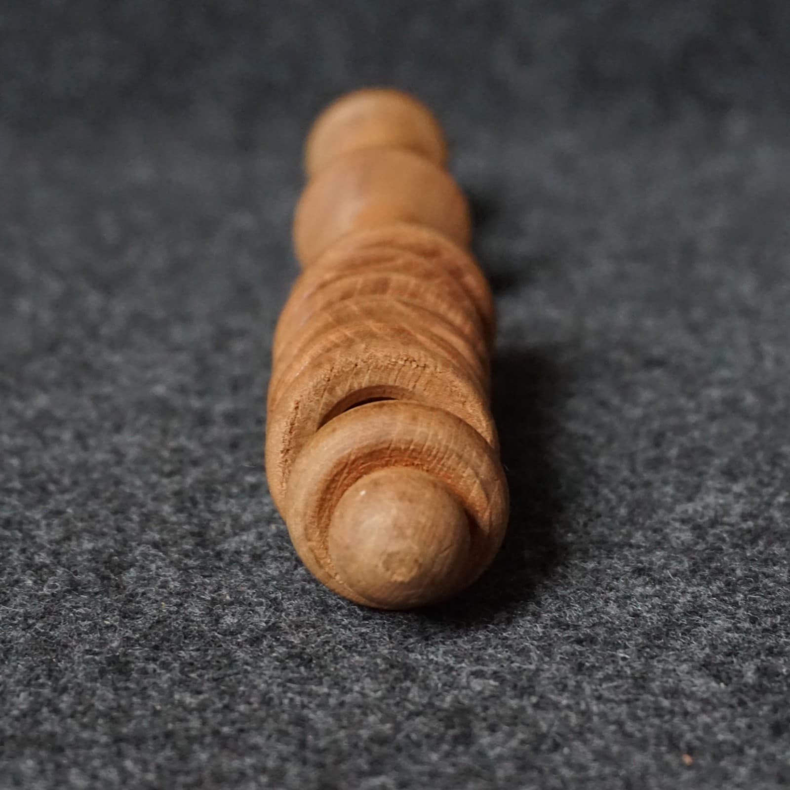 Turned Wood Baby Rattle with Teething Rings 6-3/8" Long Handmade Vintage *READ 4