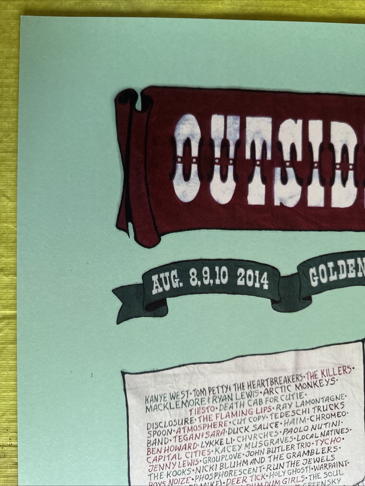 OUTSIDE LANDS 2014 POSTER Kayne West TOM PETTY killers Death Cab ARTIC MONKEYS 2