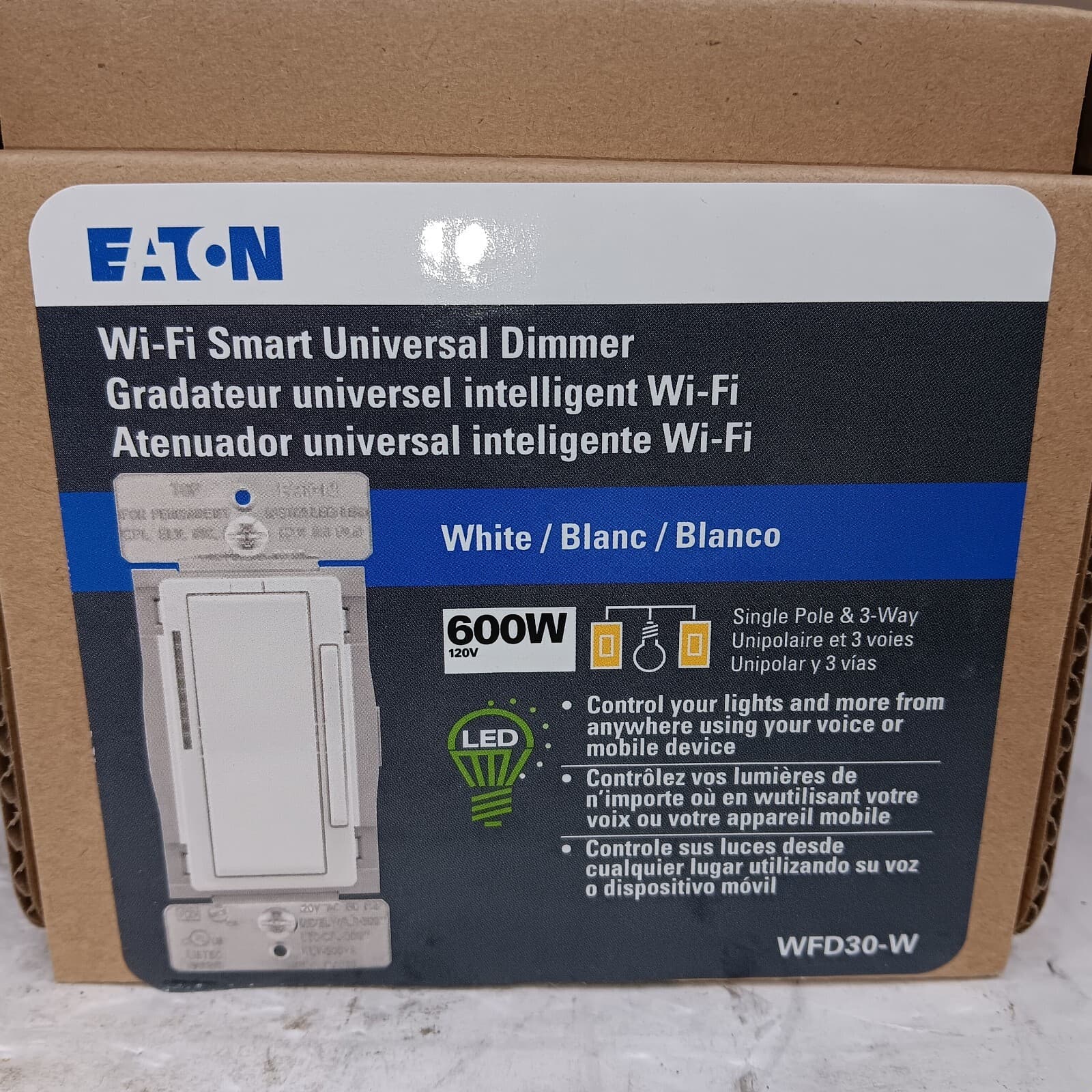 BOX OF 6) NEW EATON WFD30-W-SP-L WI-FI SMART UNIVERSAL DIMMER SWITCH WHITE 5