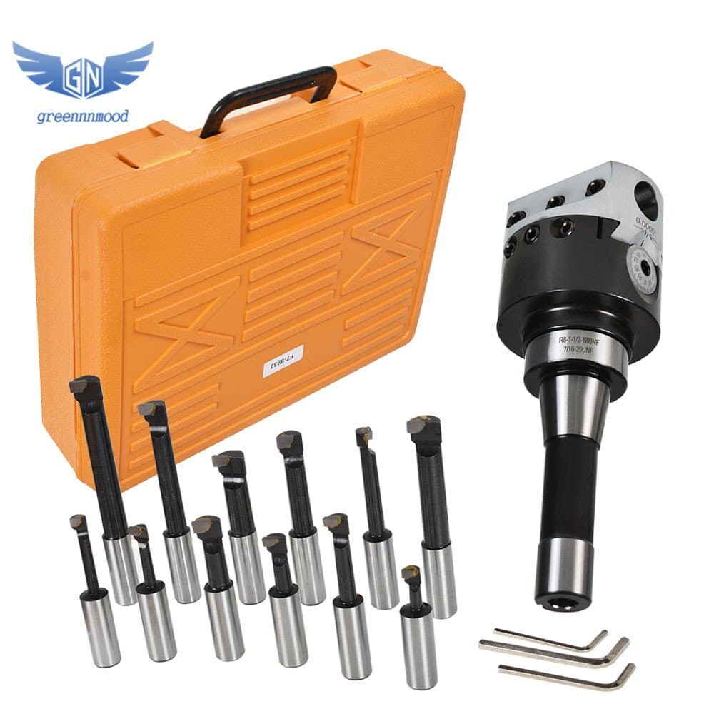 3" Boring Head With R8 Shank and 12Pcs 3/4" Carbide Boring Bar Set For Milling 3