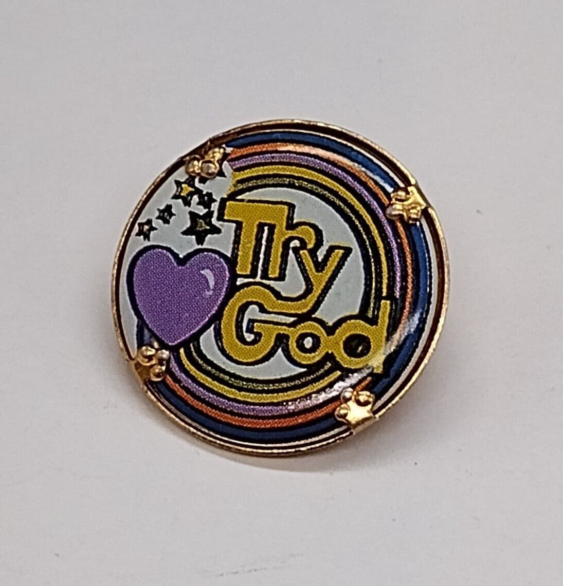Try God Multicolor Heart Accent Lapel Pin 2