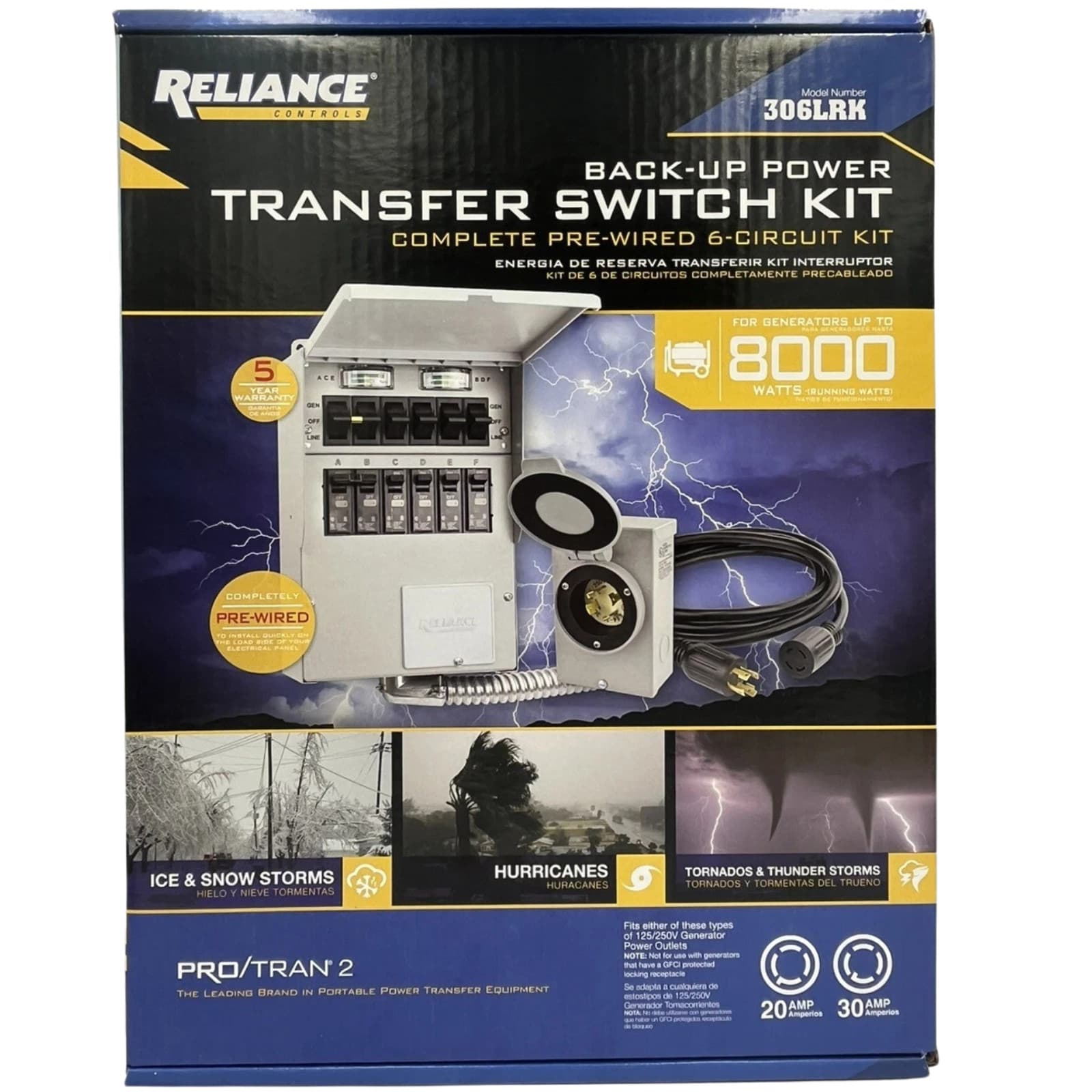 Reliance Controls 306LRK Pro/Tran 2 30-Amp 6-Circuit Manual Transfer Switch Kit