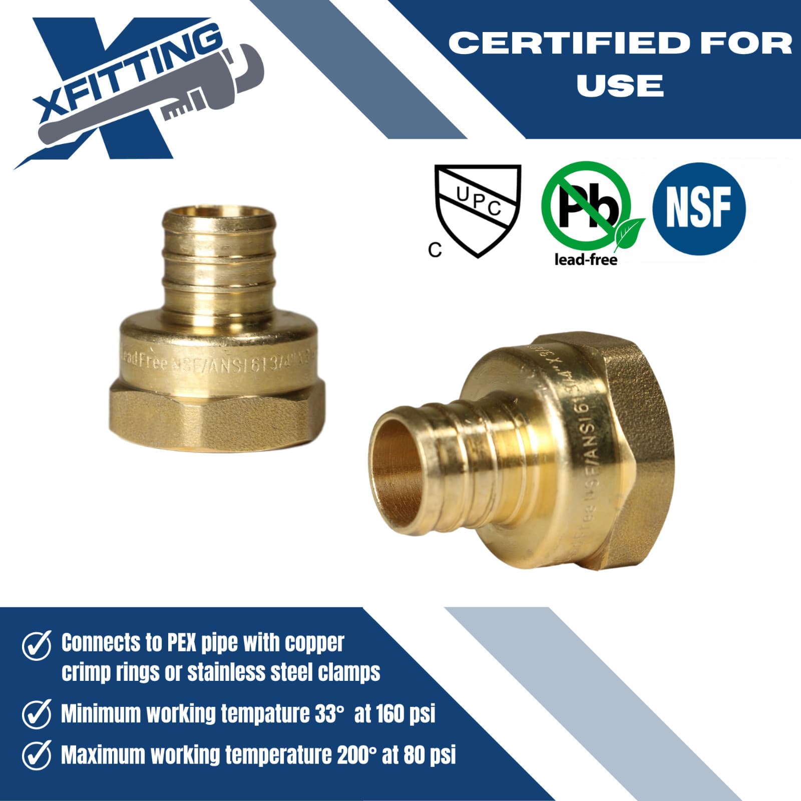 1 Pc XFITTING 3/4" Pex x 3/4" Female NPT Threaded Adapter, Lead Free Brass 4