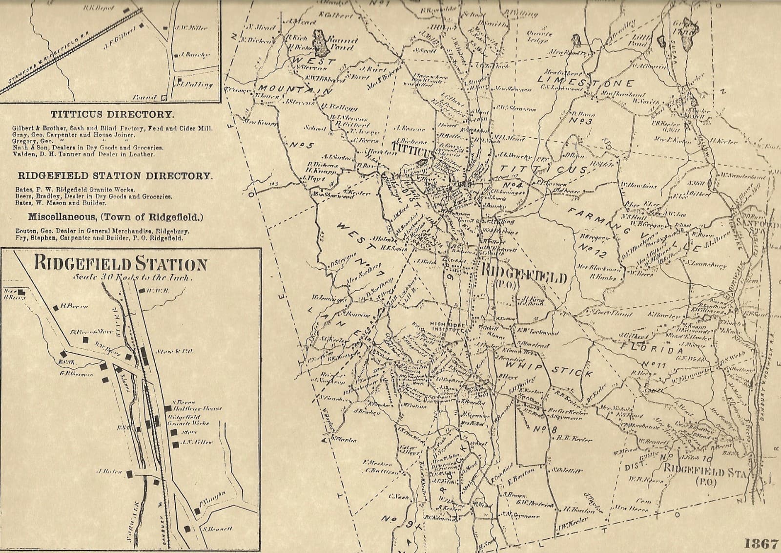 Ridgefield Georgetown Titicus CT 1867  Maps with Homeowners Names Shown 2