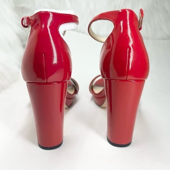 Nine West Women's Elope High Block Heel Sandals Red Patent Size 6.5M 3