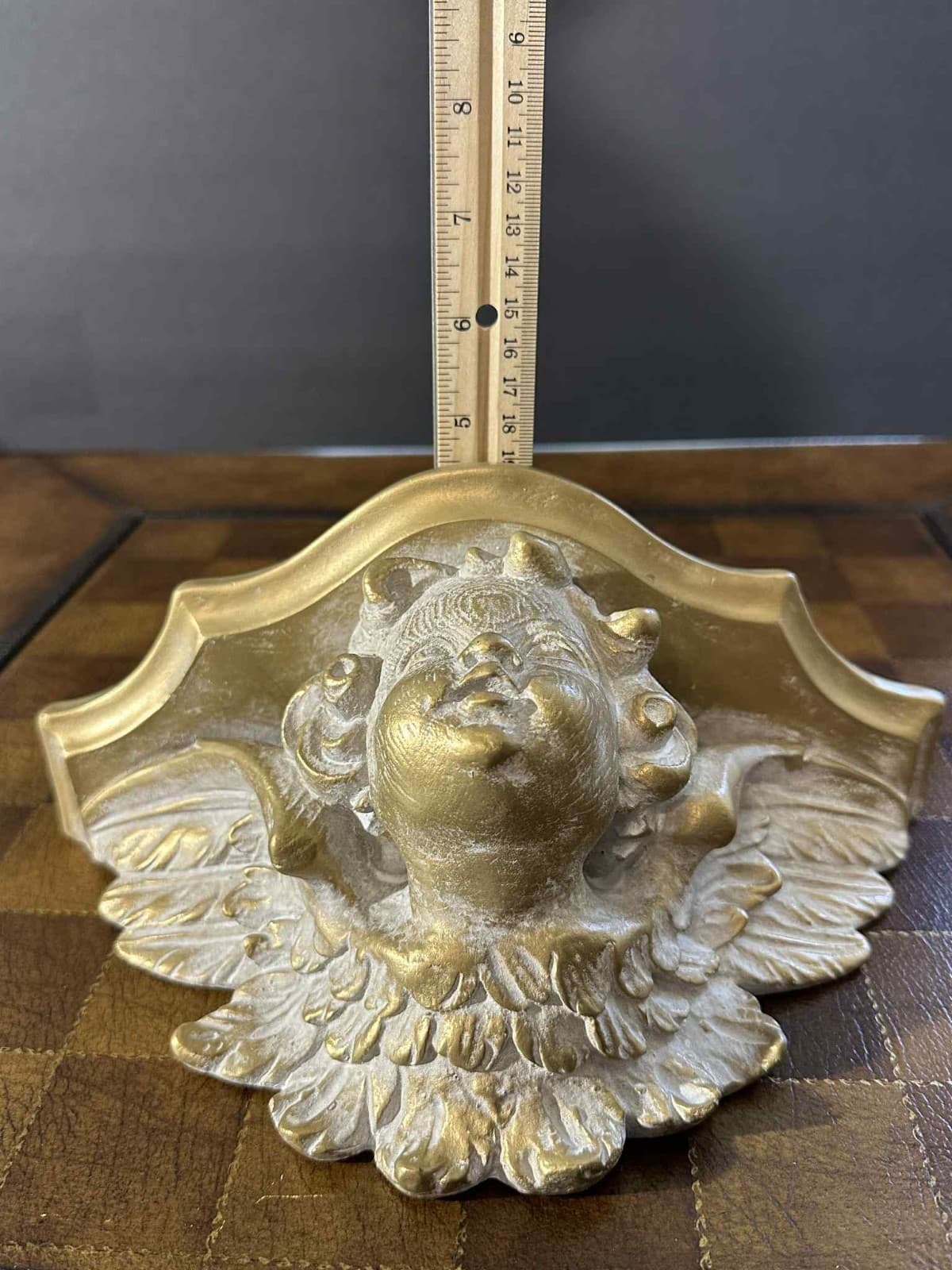 Pair of Gold Resin Cherub Wall Shelves Putti Angel Face Console Brackets 10.5" 6
