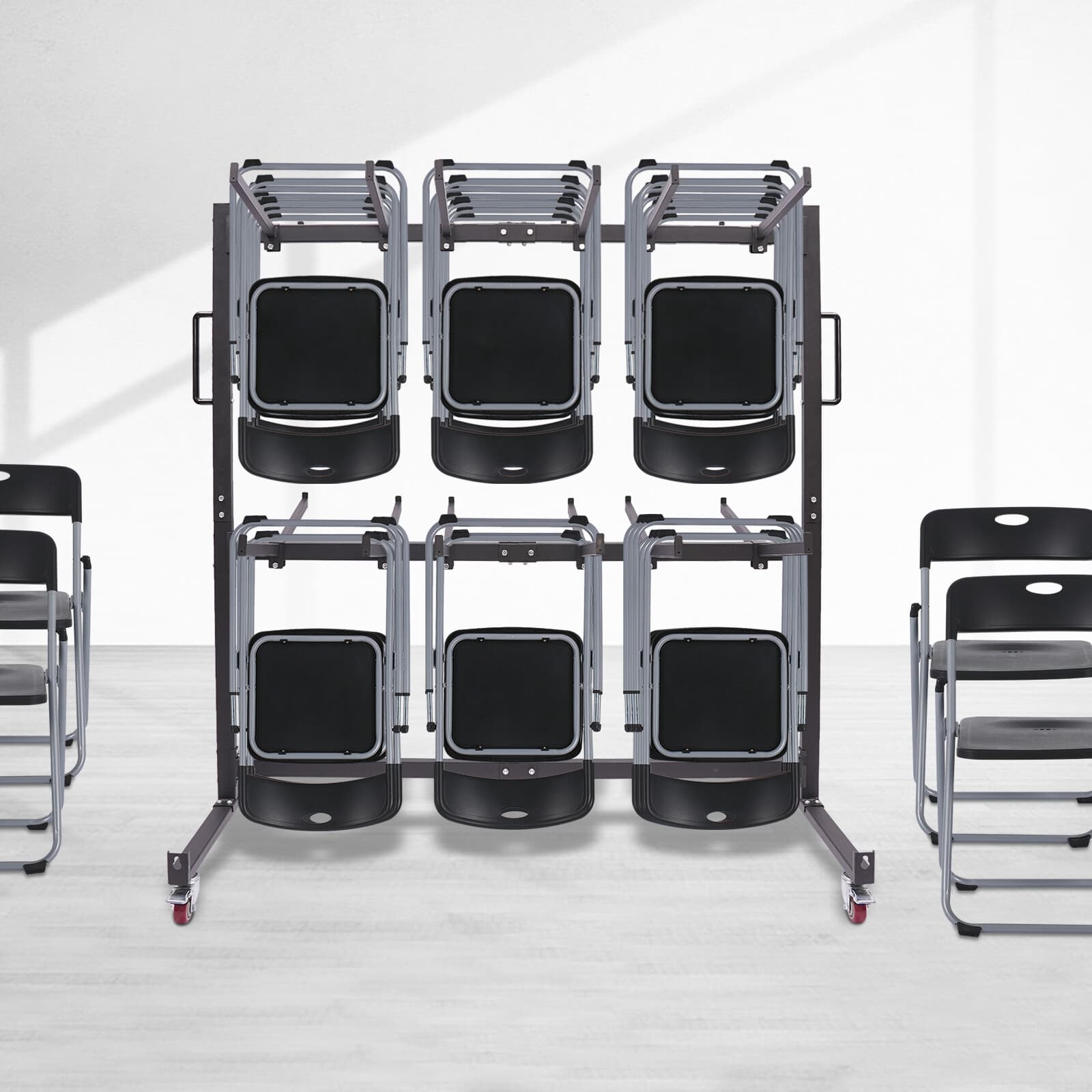 Folding Chair Rack Folding Table and Chair Cart Chair Rack with 4 Casters 5
