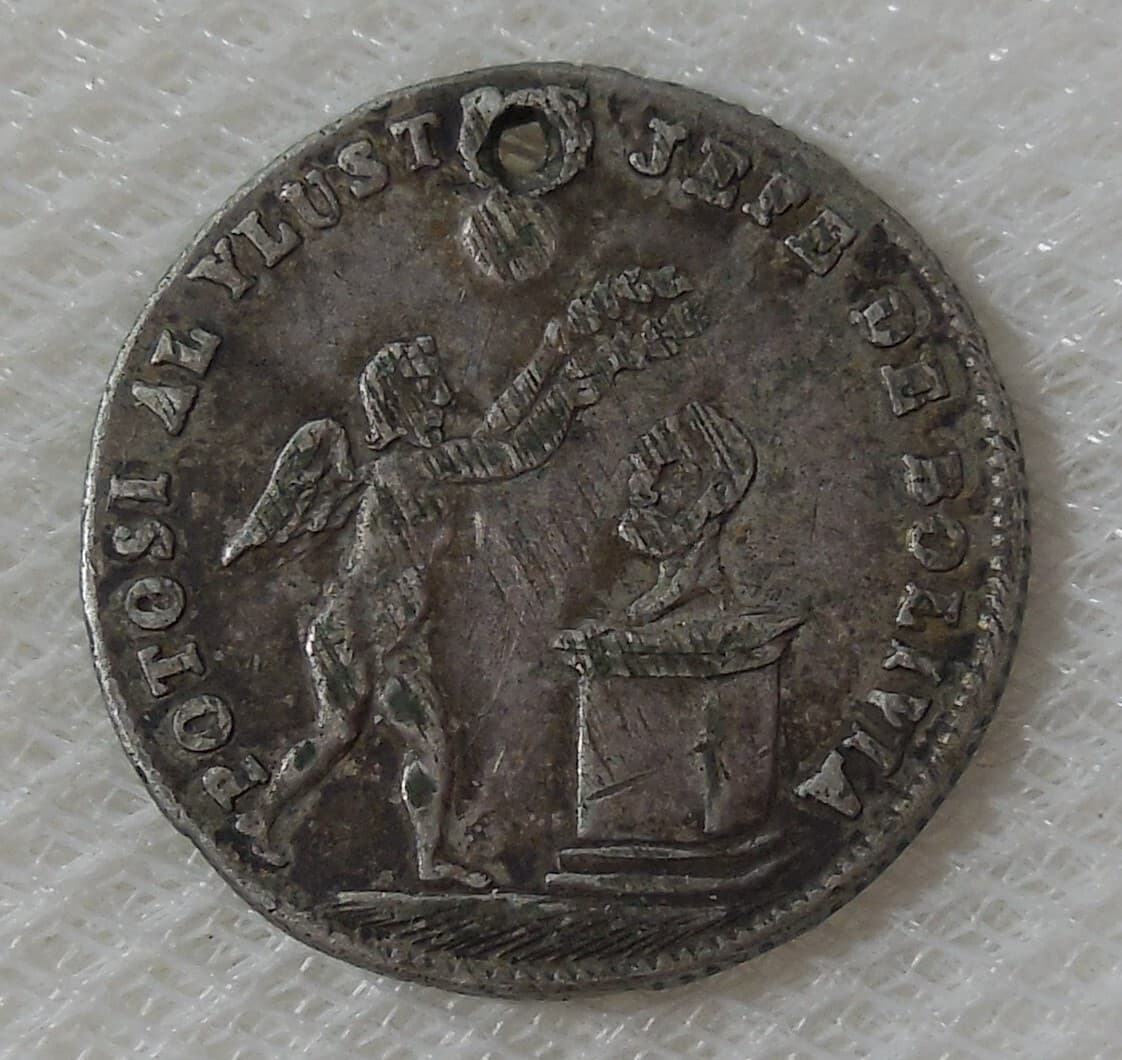 1853 BOLIVIA SILVER CHRISTMAS EVE MEDALLIC COIN ISSUE POTOSI BURNETT #61 HOLED