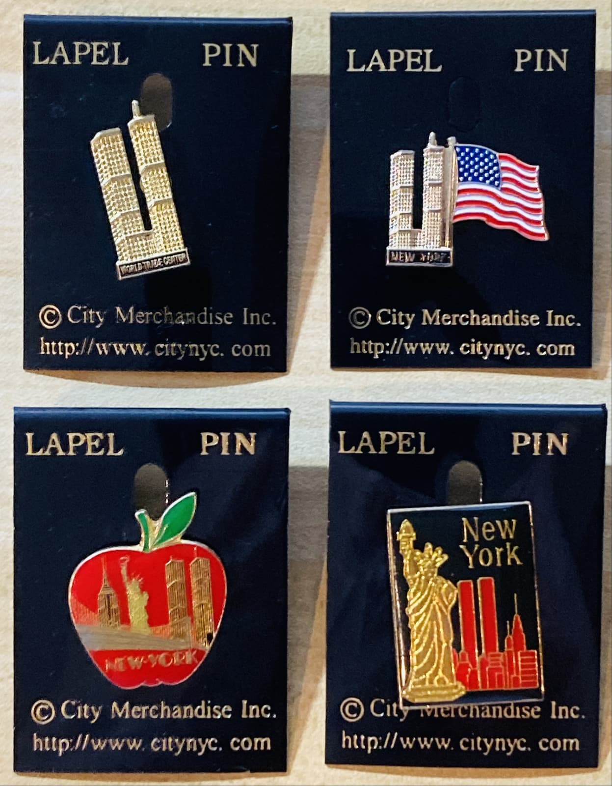 World Trade Center Lapel Pin Set of Four (4) WTC Pre - 9/11 2001 Orig Mint CMI