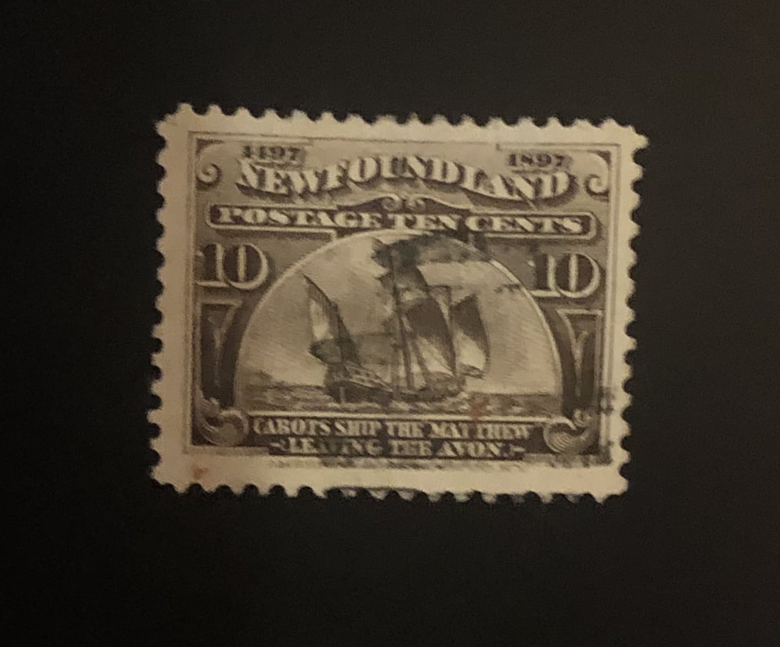 Stamps Canada Newfoundland Sc68  10c blk brn "Mathew" of 1897, see details