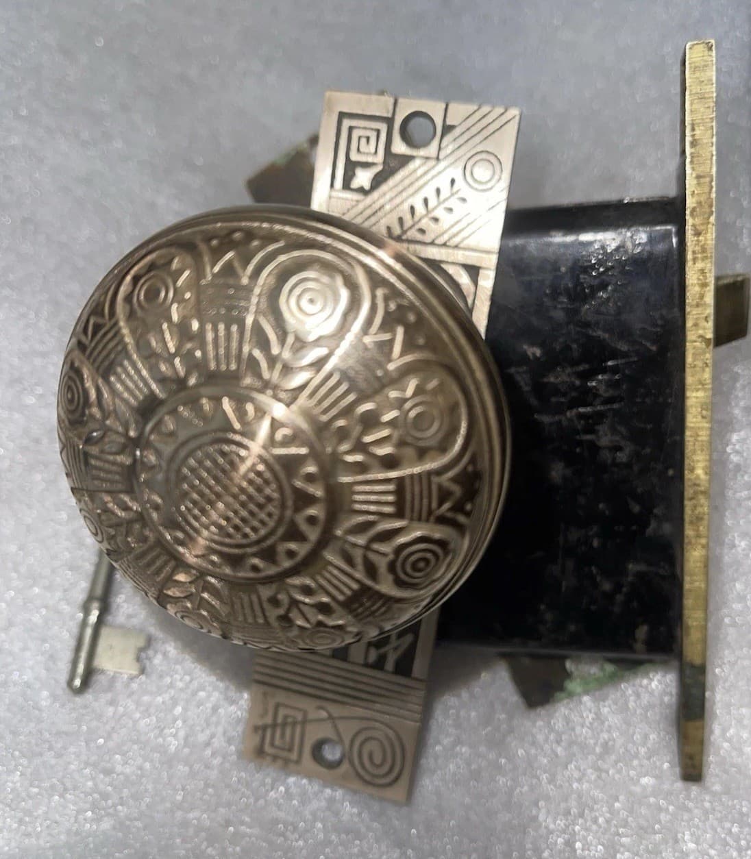 Antique Nashua Mortise &key Lock Set, 2 Backplates, 2 Brass Door Knobs 5