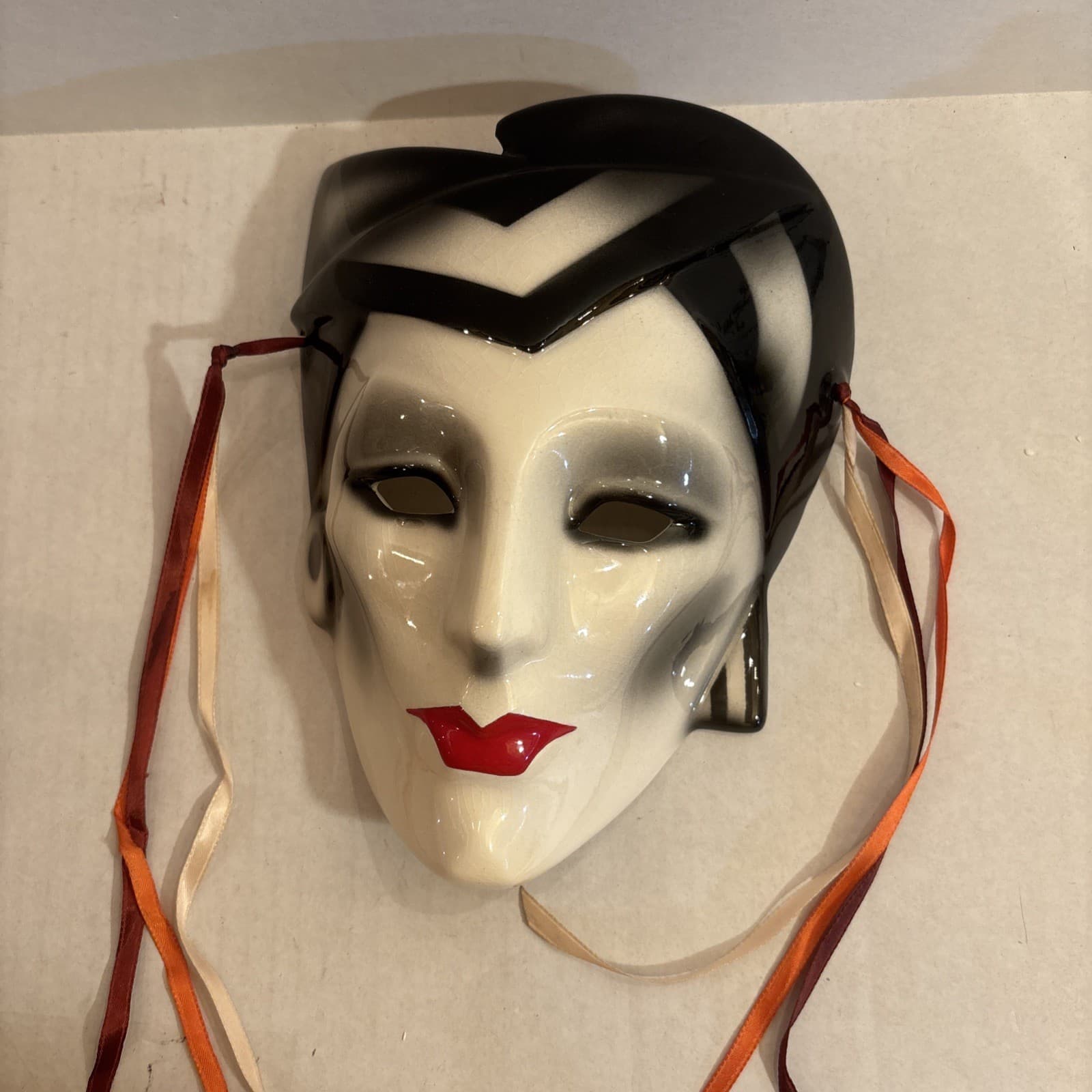 Vintage 90's About Face Clay Art San Franciso Black White Retro Harlequin Mask 2