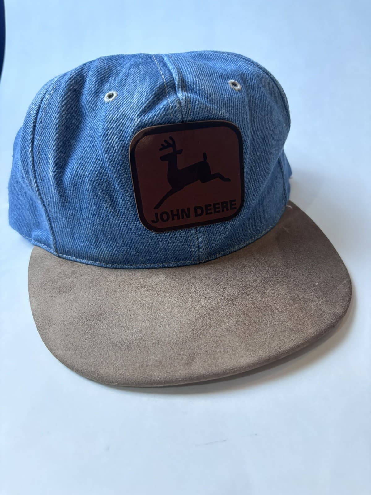 John Deere Denim & Suede Leather Patch Logo Snapback Hat Cap 2