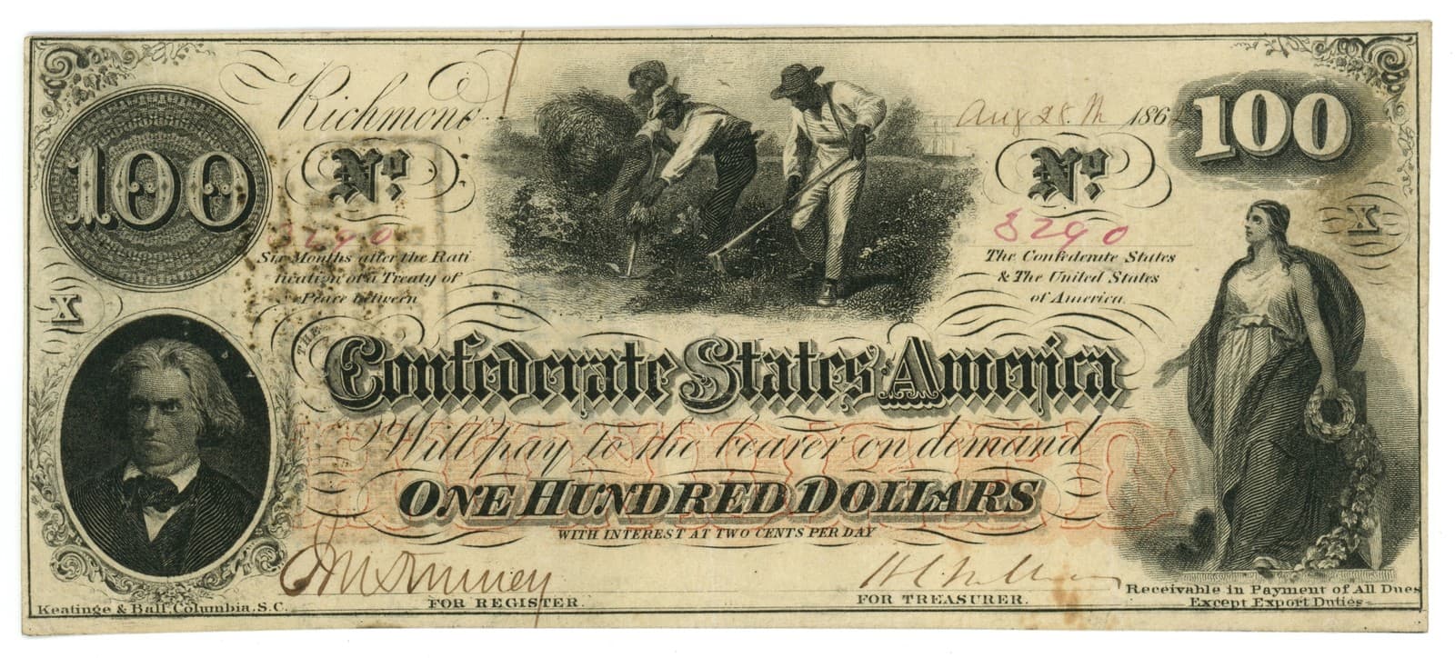 T-41 1862 Confederate States of America CSA $100 Note PF-11 CR-319A (65588)