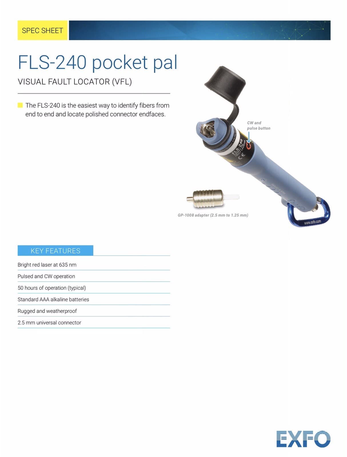 EXFO FLS-240 FLS-241-UNIV Pocket Pal Visual Fault Locator New 3