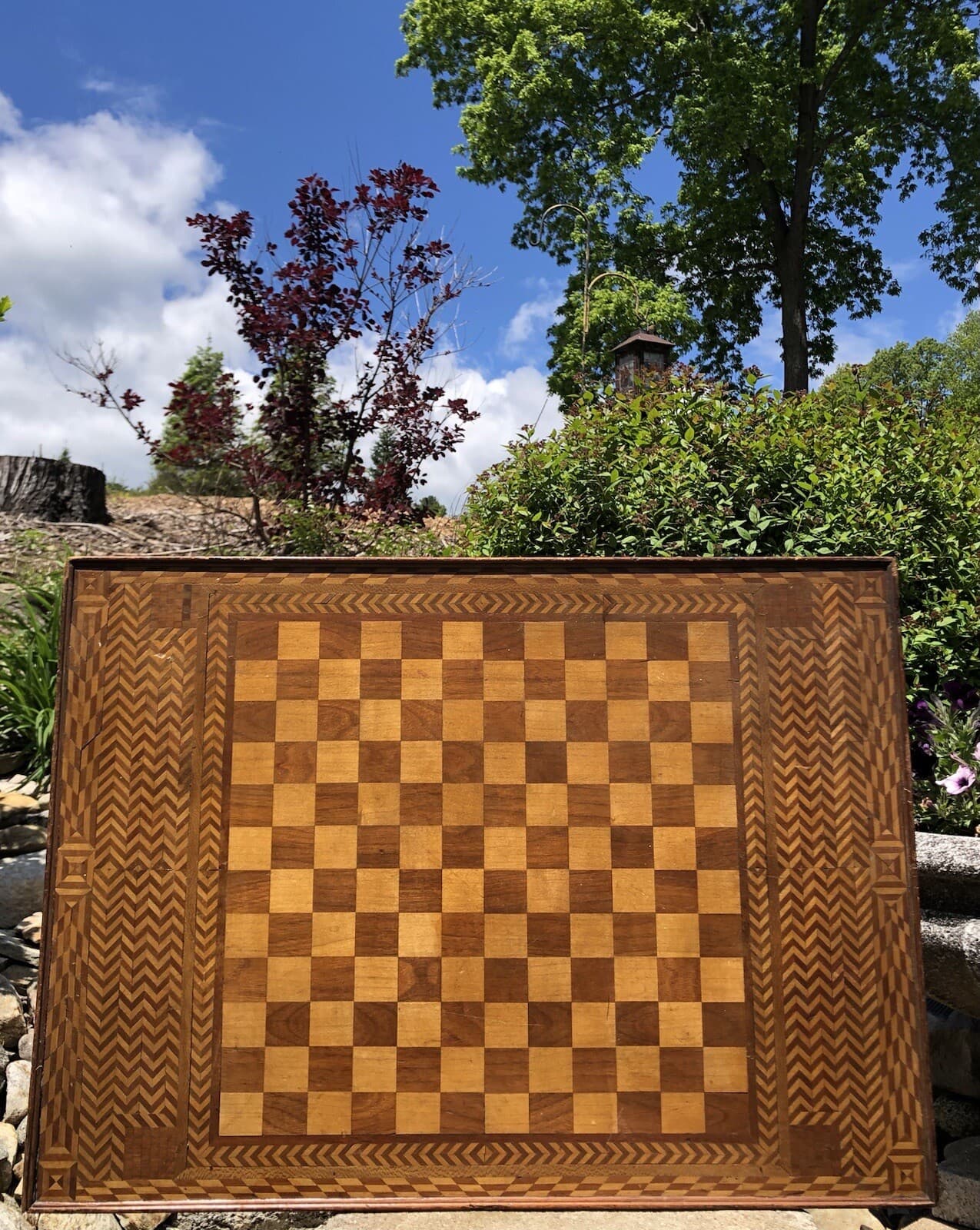 NICE! Antique Large Handmade Marquetry ALL Inlaid Wood Checker Chess Game Board 4