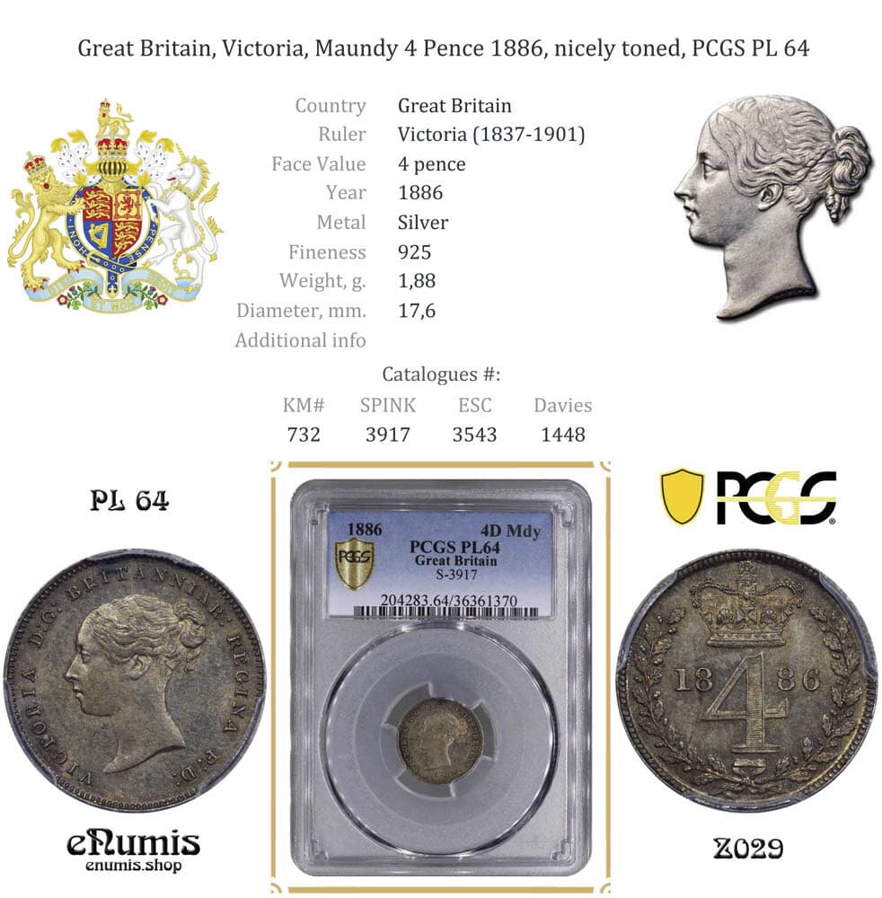 Great Britain, Victoria, Maundy 4 Pence 1886, nicely toned, PCGS PL 64 5
