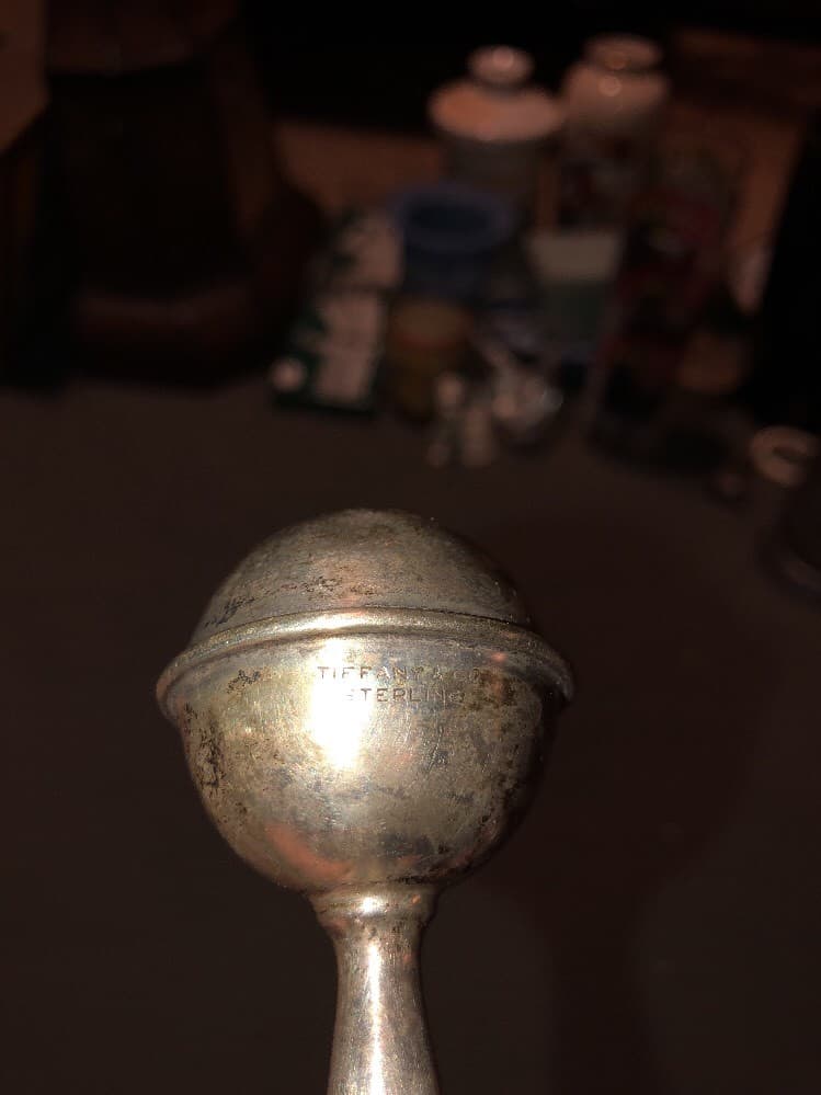 Tiffany & Co. 925 Sterling Silver Baby Rattle Dumbbell 5” Long vintage 5