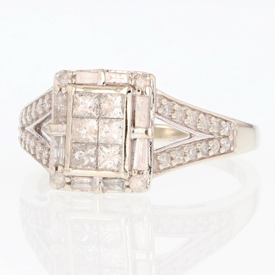 .86ctw Princess Diamond Cluster Halo Engagement Ring 10k White Gold Size 9.25 3