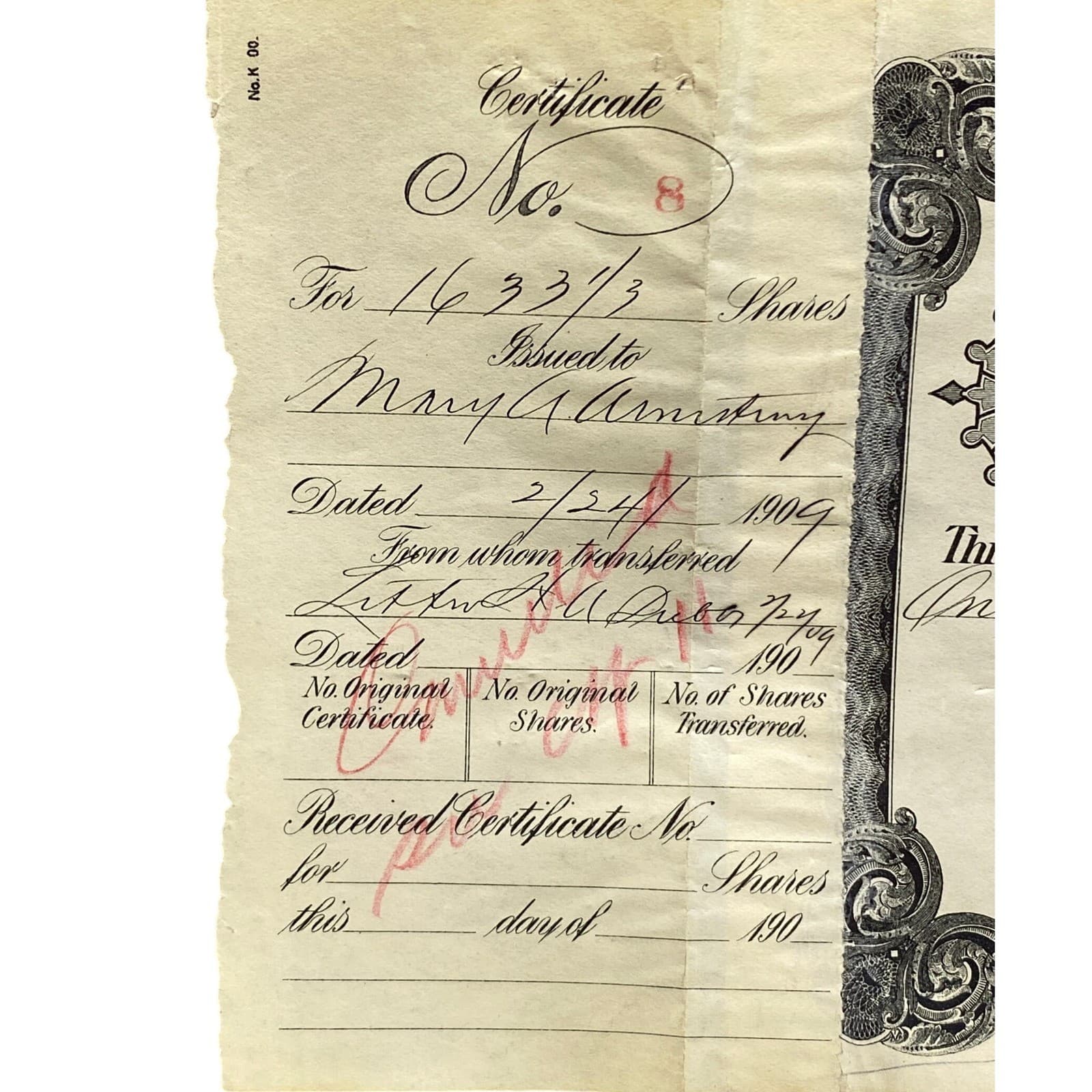 Antique 1908 Mining Stock Certificate Bachelor Khedive Mines Collectible 3