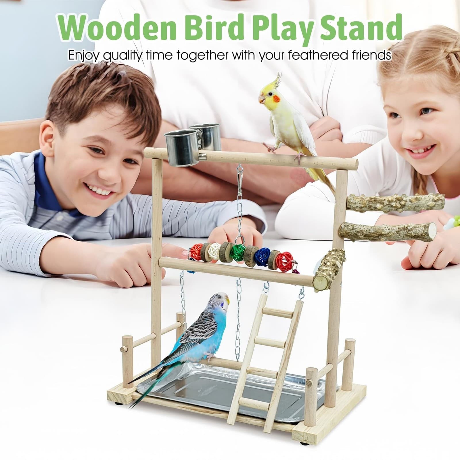 kathson Bird Play Stand Parrot Perch Stand Natural Wood Bird Playground Plays... 6