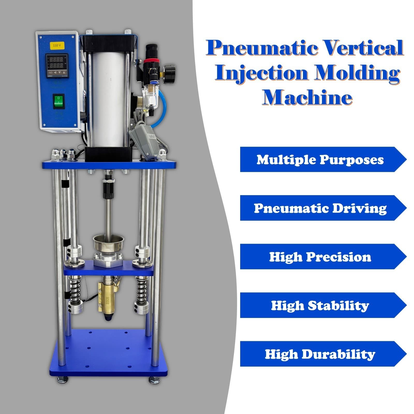 110V Lab Desktop Vertical Pneumatic Plastic Injection Molding Machine 1KW 3