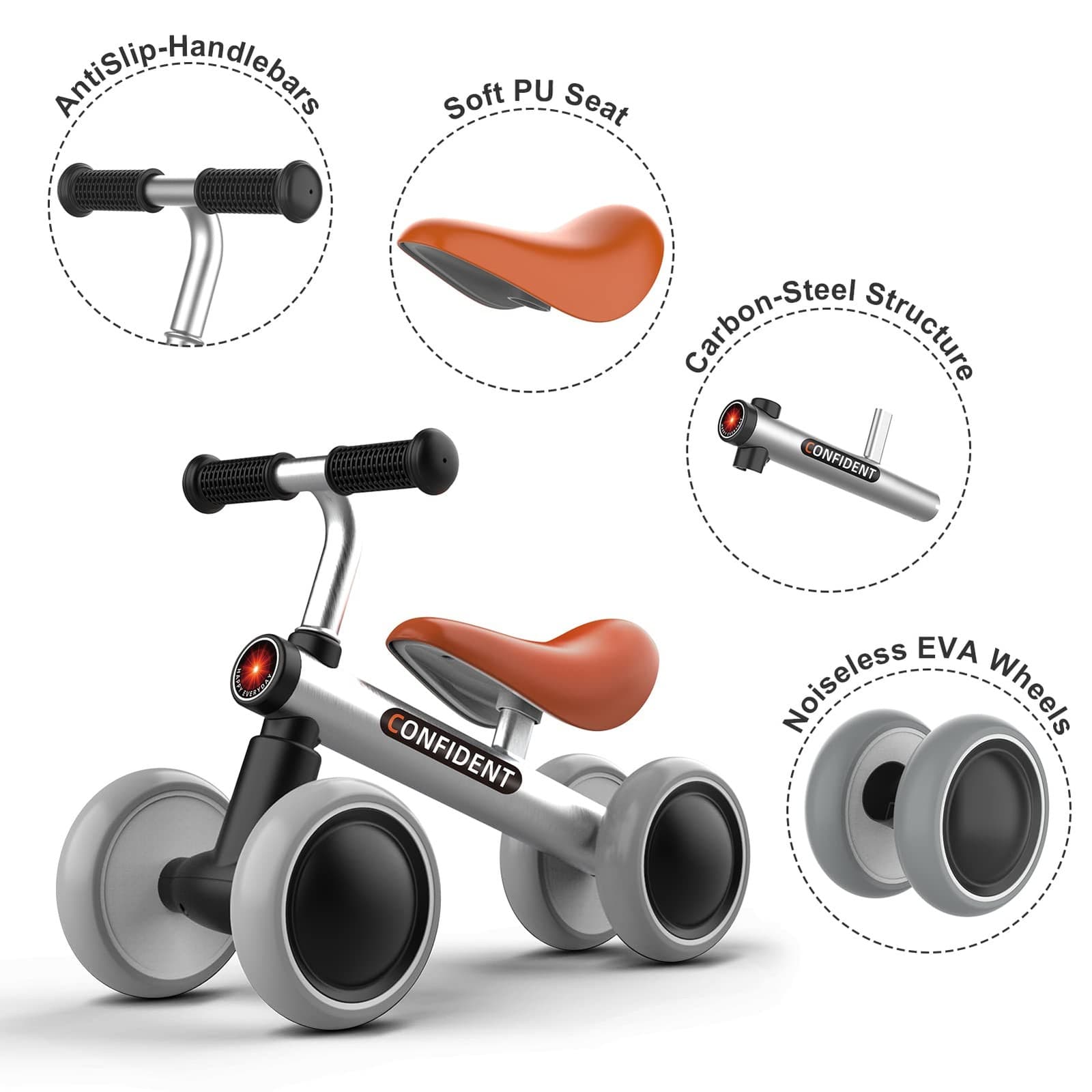 Bicicleta De Equilibrio De 4 Ruedas Con Mango Antideslizante Para Niños Pequeños 3