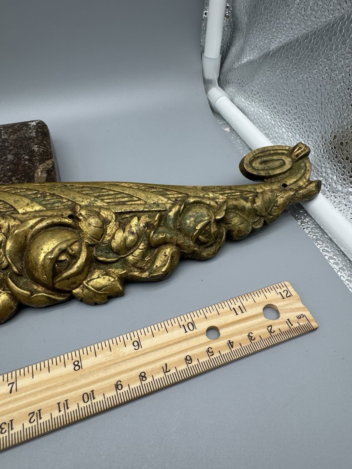 Large Antique Bronze Furniture Attachment with flowers 4