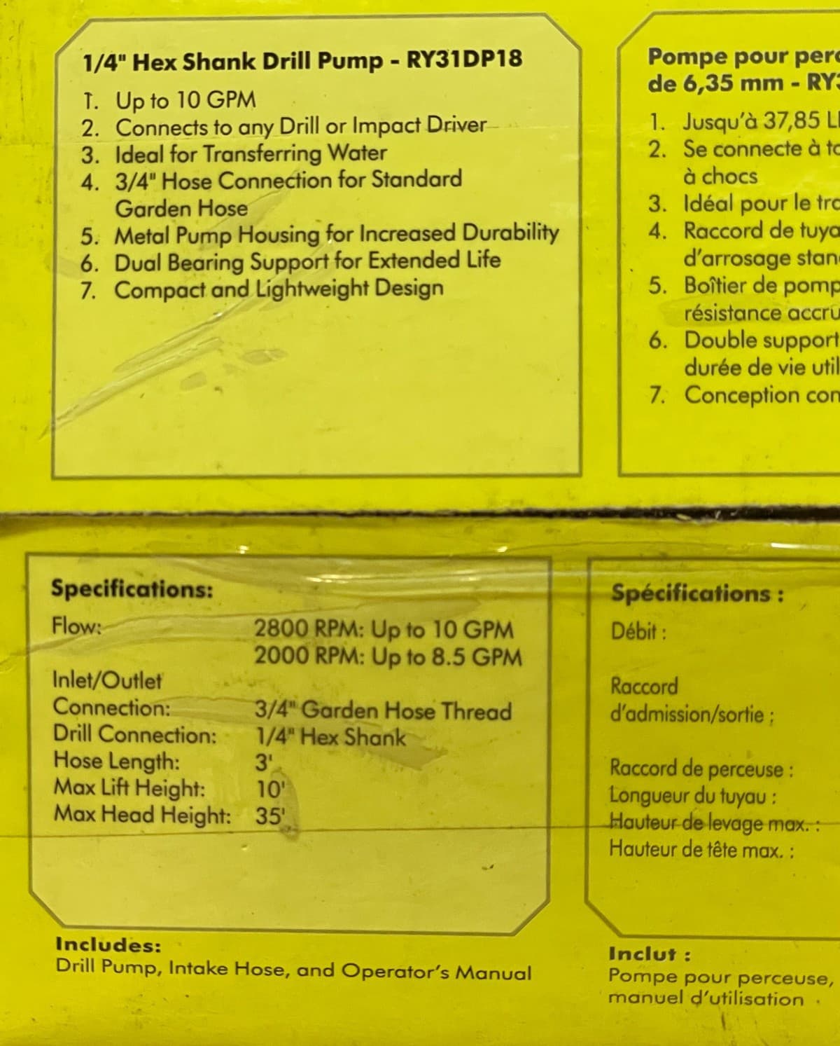 RYOBI 1/4" Hex Shank Drill Water Pump With Intake Hose 2