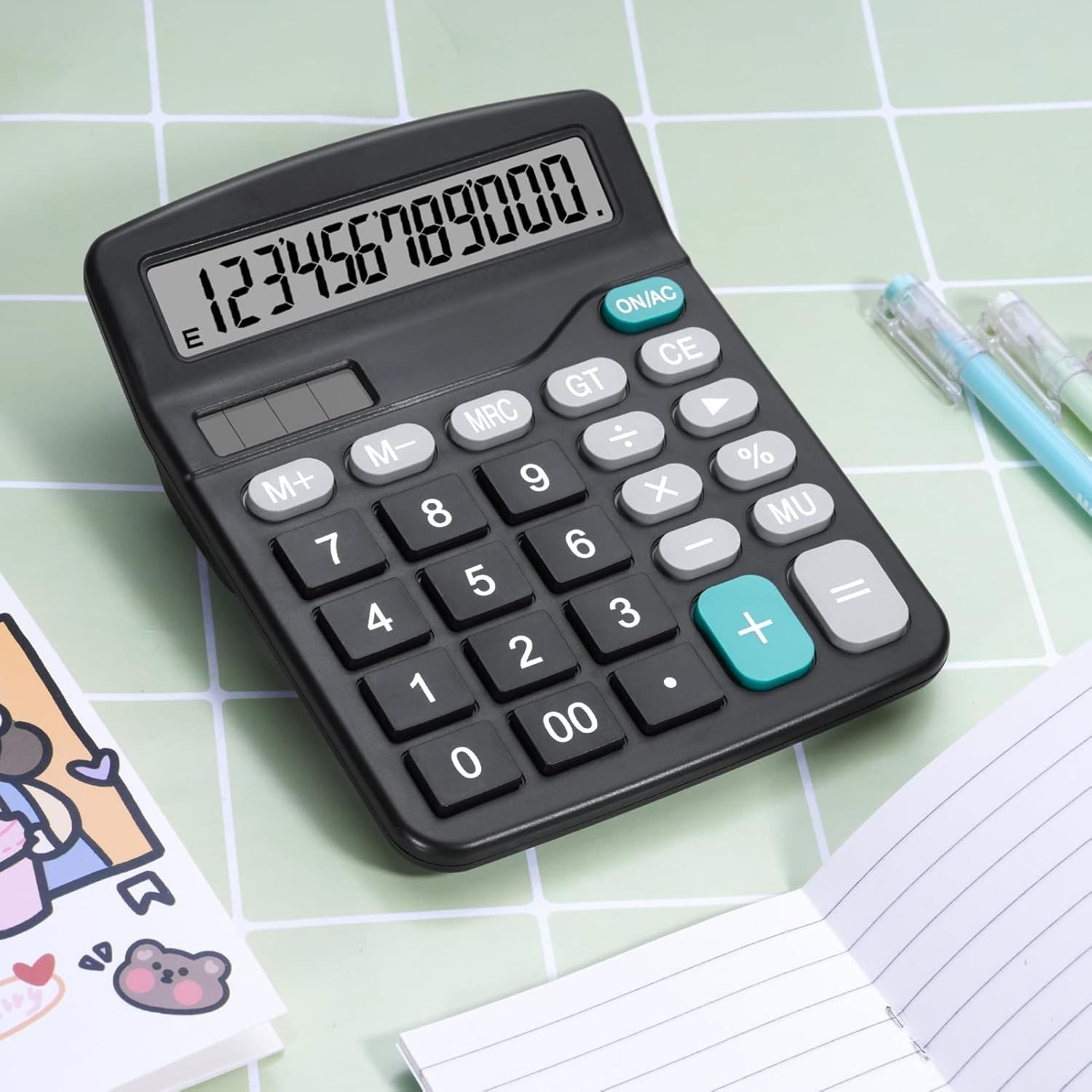 Desktop Calculator with Big Buttons, Dual Power Source, Solar and Black  2