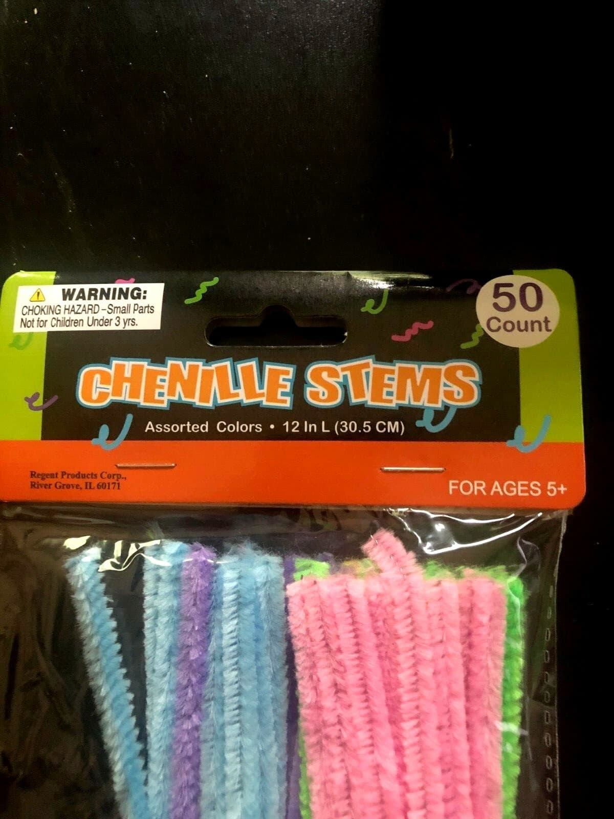 50 CHENILLE STEMS PIPE CLEANERS 50 PC ASST COLORS 12" LONG - ARTS CRAFTS MASK 3