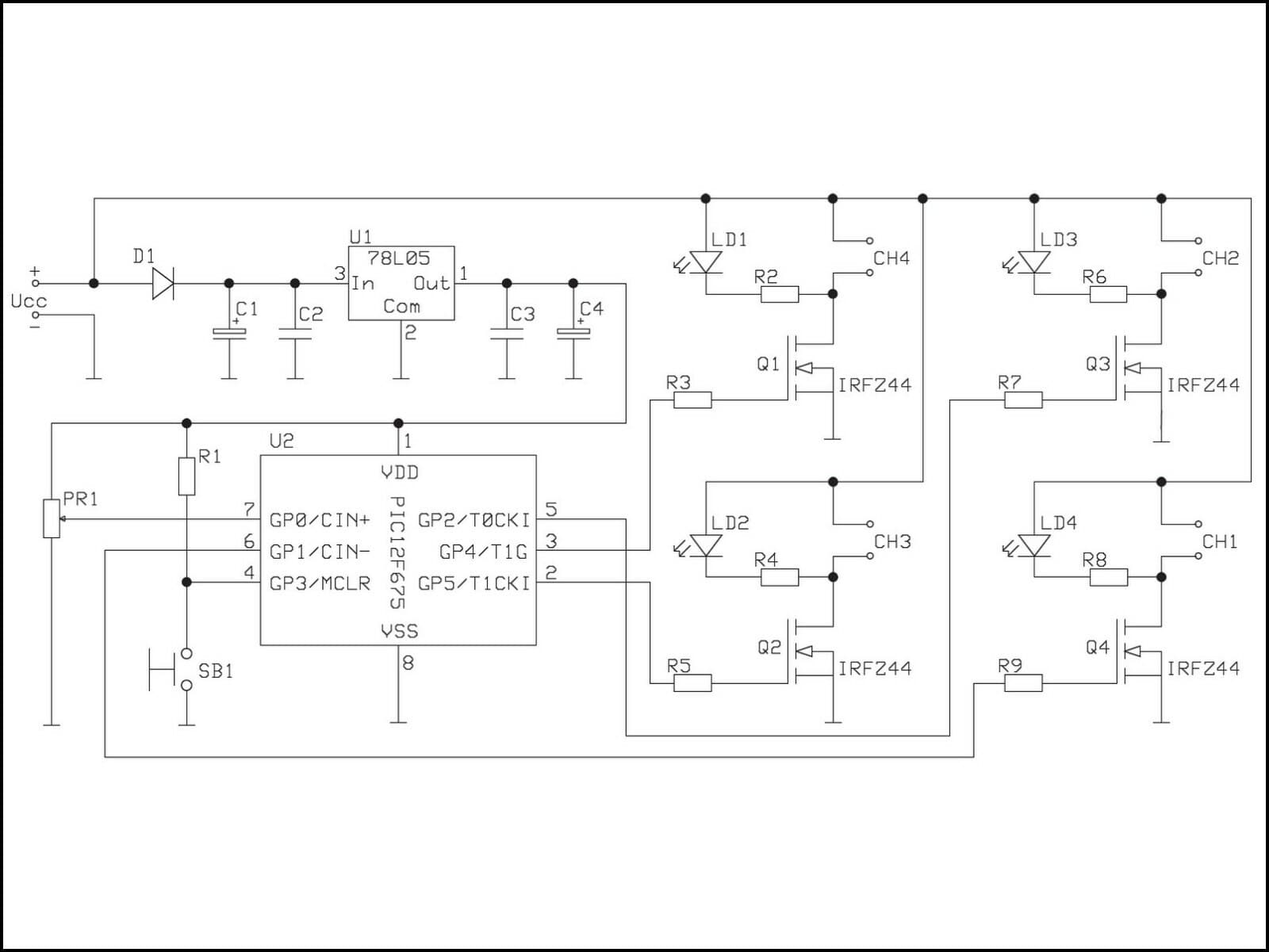 4 Channel LED Controller Chaser Light Show Strobe Strip Microcontroller 4