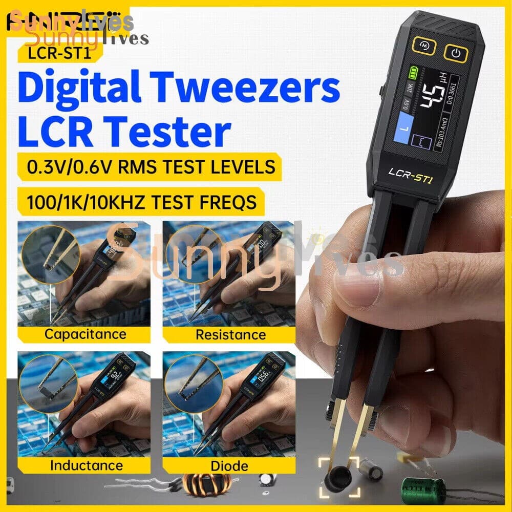 FNIRSI LCR-ST1 Smart Tweezer LCR SMD ESR Tester Ohm Capacitance Diode Test  2