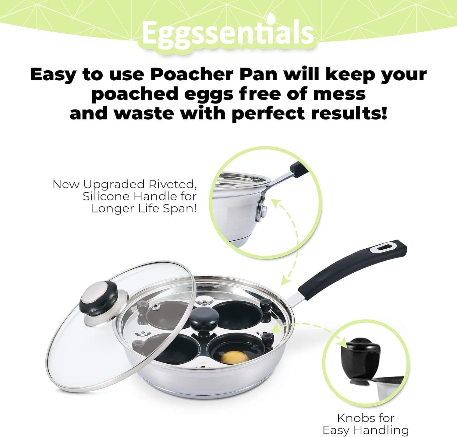 Heavy-Duty 4-Cup Egg Poacher - Premium Stainless Steel with Cool-Touch Handle 4