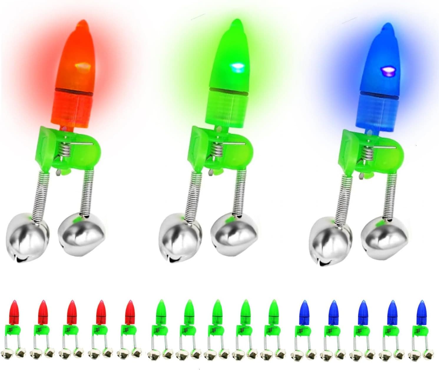 30 Pcs Fishing Bells Clips Fishing Rod Alarm with Dual Alert Bells with Colorful