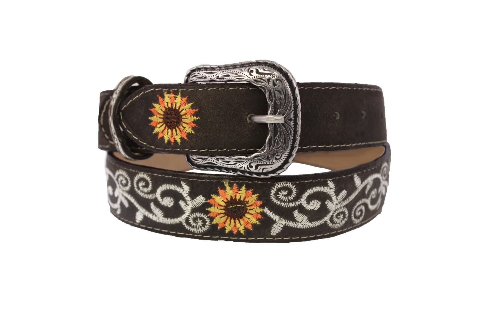 Kids Unisex Western Cowboy Belt Leather Brown Floral Embroidered Cinto Vaquera