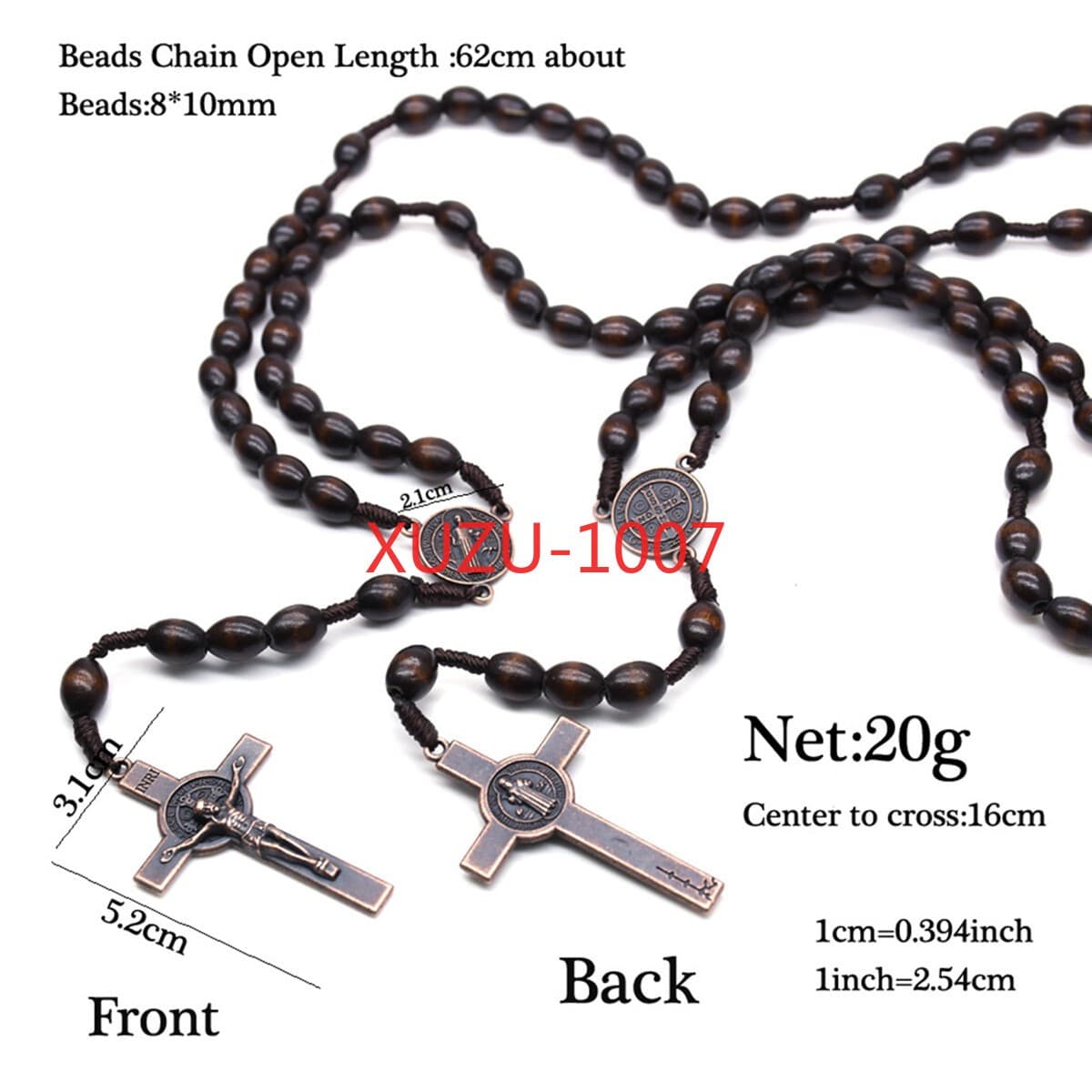 Saint St Benedict Wood Beads Rosary Prayer Crucifix Cross Jerusalem Deep Brown 5