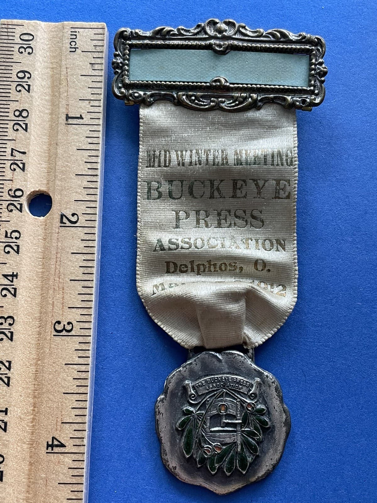 RARE 1912 Buckeye Press Association Member Medal Badge Medal Delphos, OHIO
