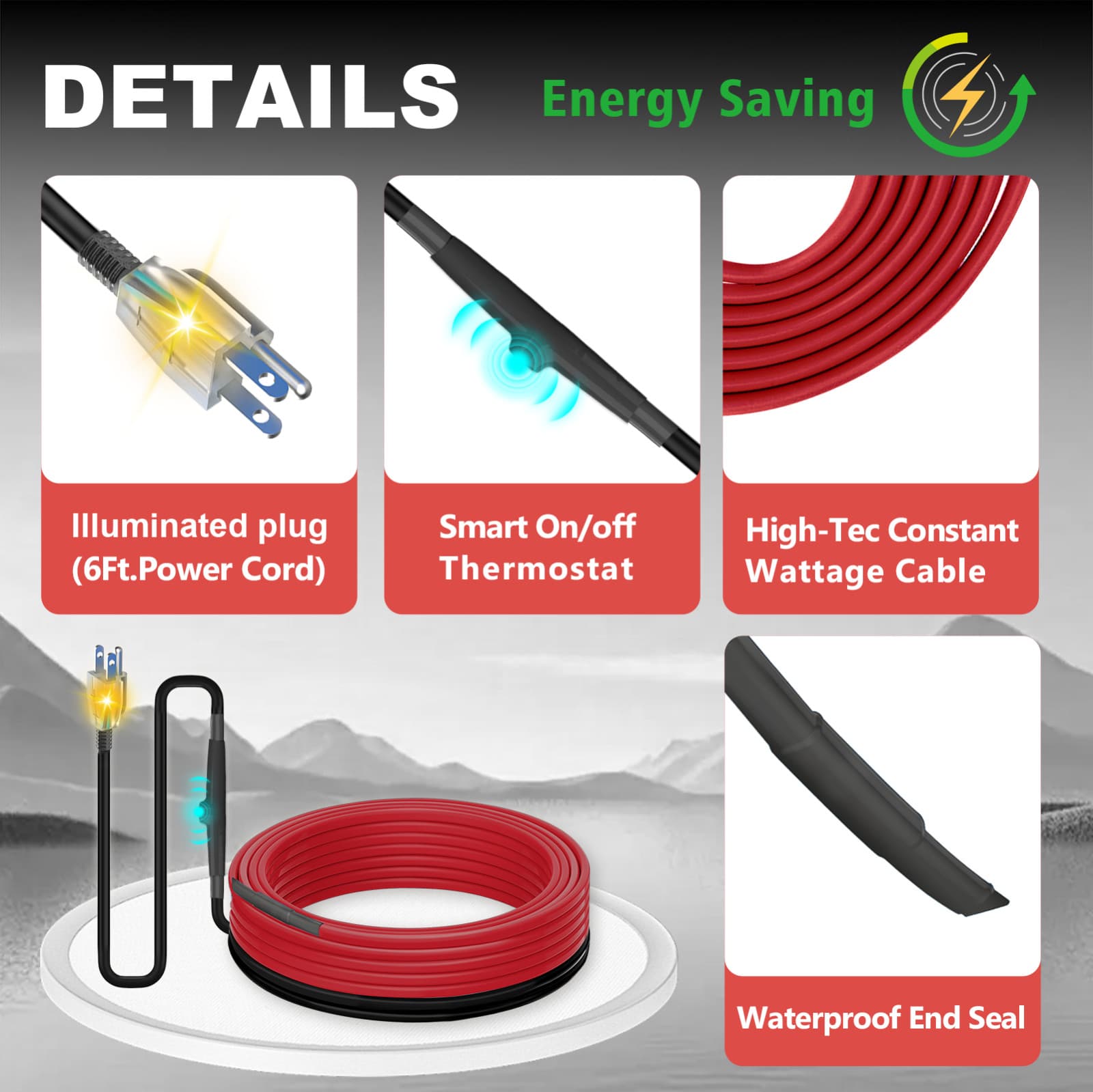 Heat Tape with Thermostat - Pre-Assembled Cable for Reliable Winter Water Pipe 4