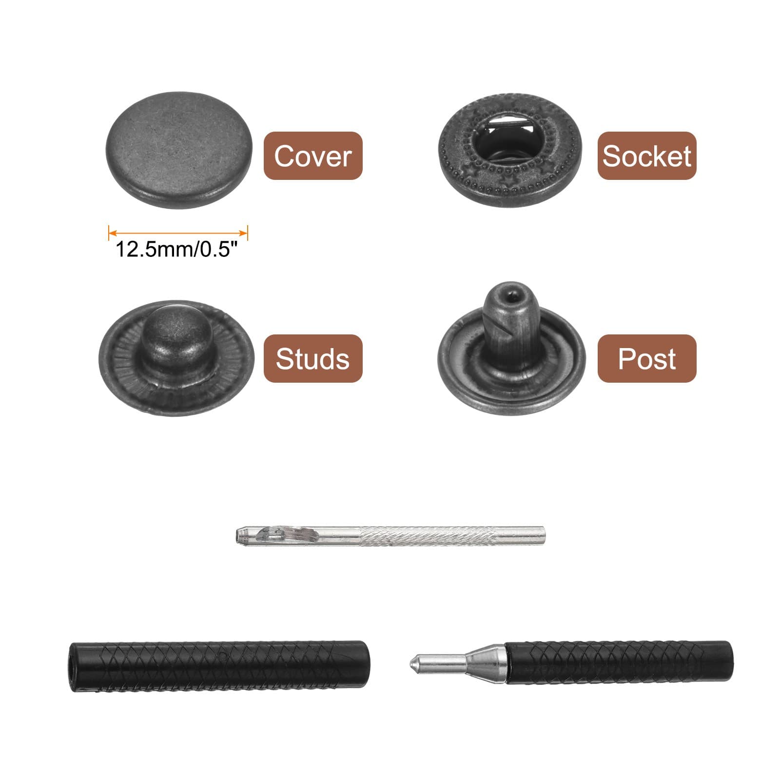 50Set Leather Snap Fasteners Kit 12.5mm Metal Snaps with 3 Setter Tool Gun Black 3