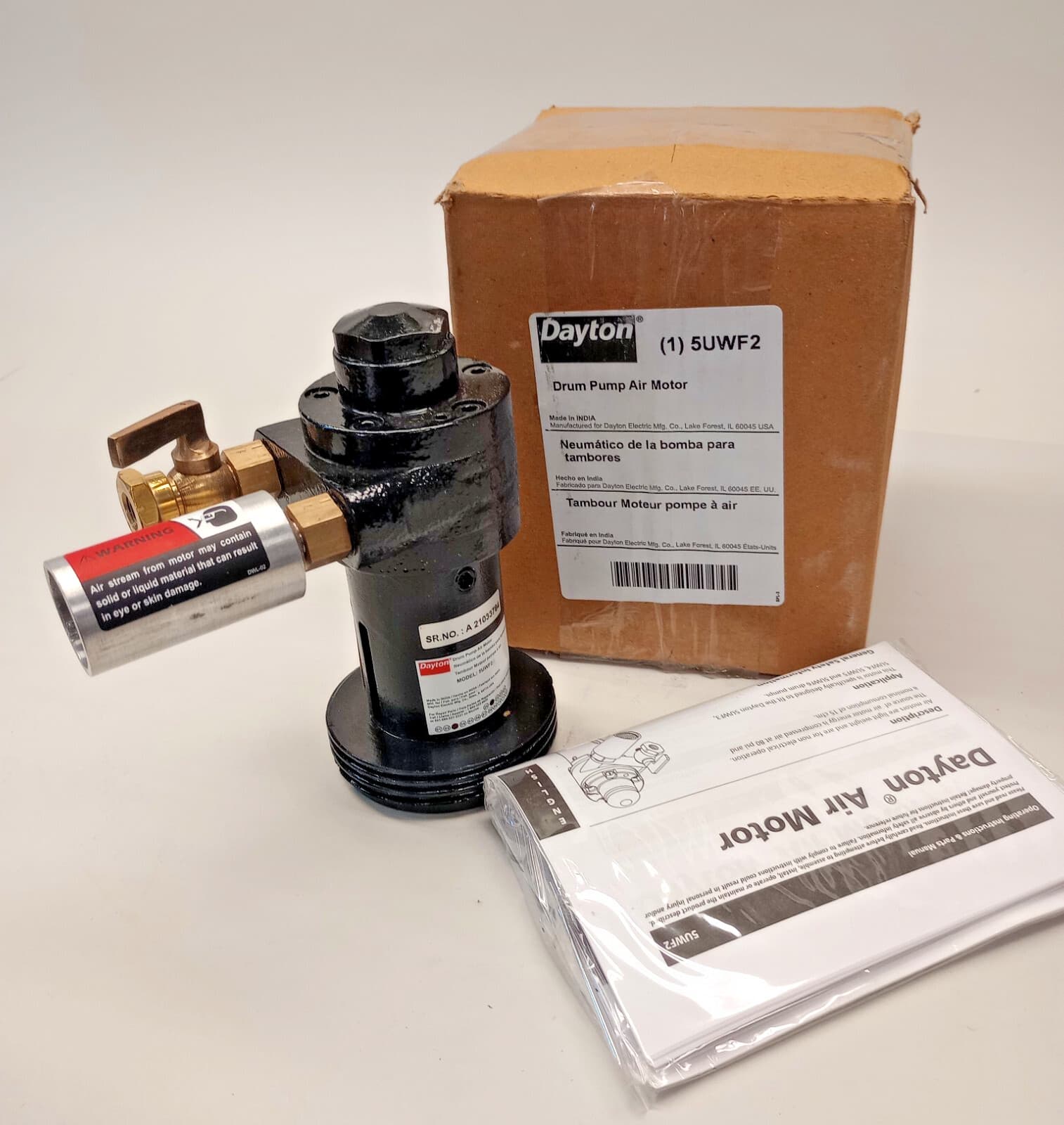 Dayton 5UWF2 Air Motor Drum Pump 0.36hp 1/8npt 90psi 8000rpm Air Operated