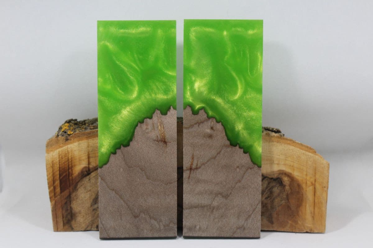 HYBRID STABILIZED MAPLE LIME GREEN CUSTOM COMPOSITE KNIFE HANDLE MATERIAL (7329)